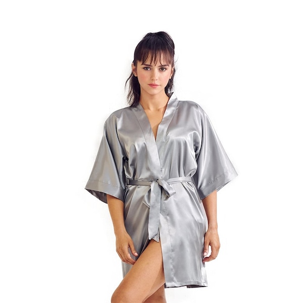 Towelsoft Satin Kimono Silver Short Robe for Women Small/ Medium SatinR-SM-Gry - main